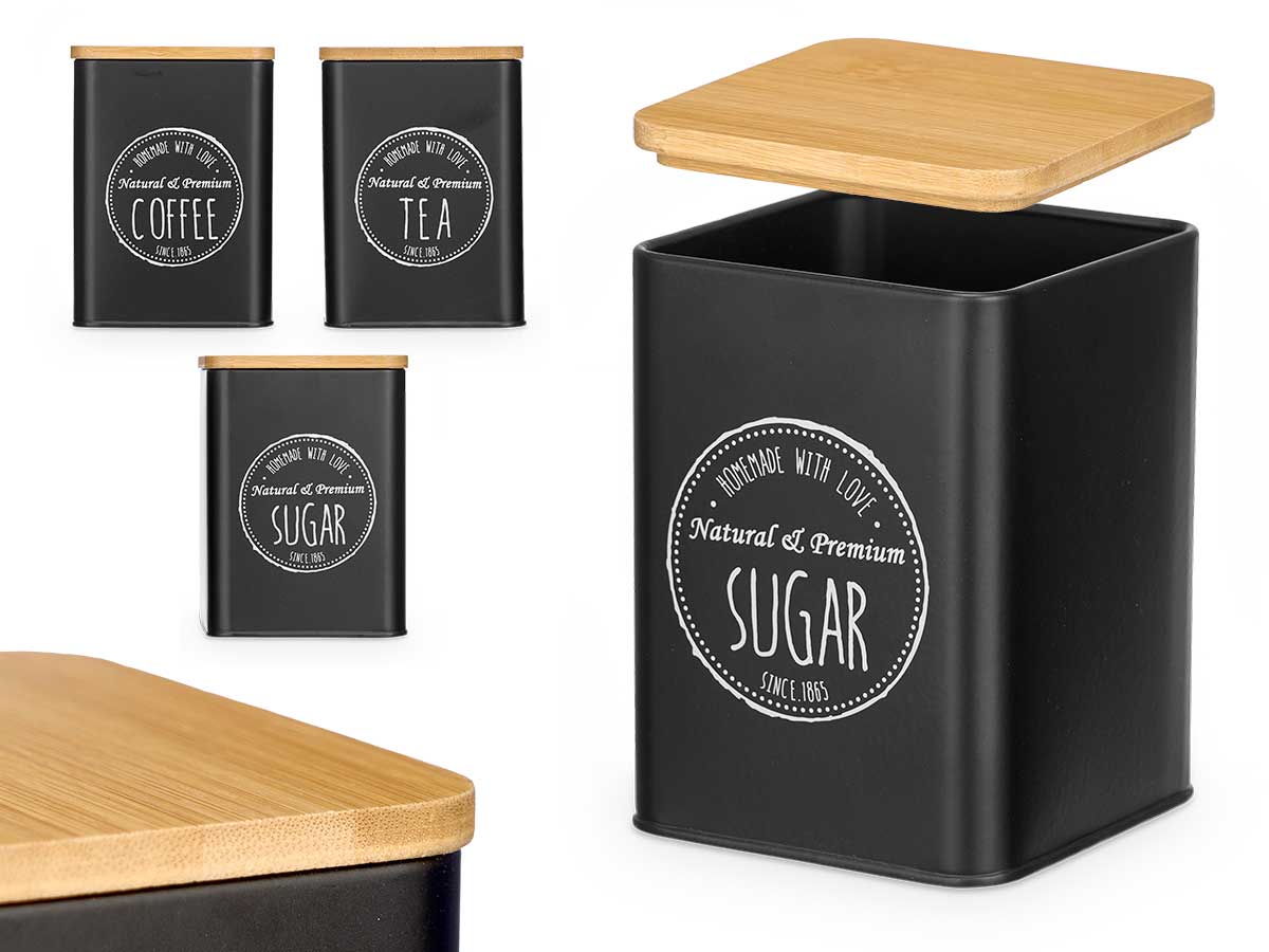 BOITE DE RANGEMENT CAFE SUCRE THE METAL ET BAMBOU