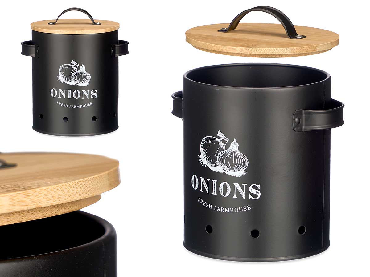 BOITE DE RANGEMENT OIGNONS METAL ET BAMBOU