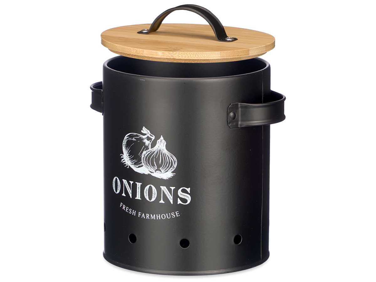 BOITE DE RANGEMENT OIGNONS METAL ET BAMBOU