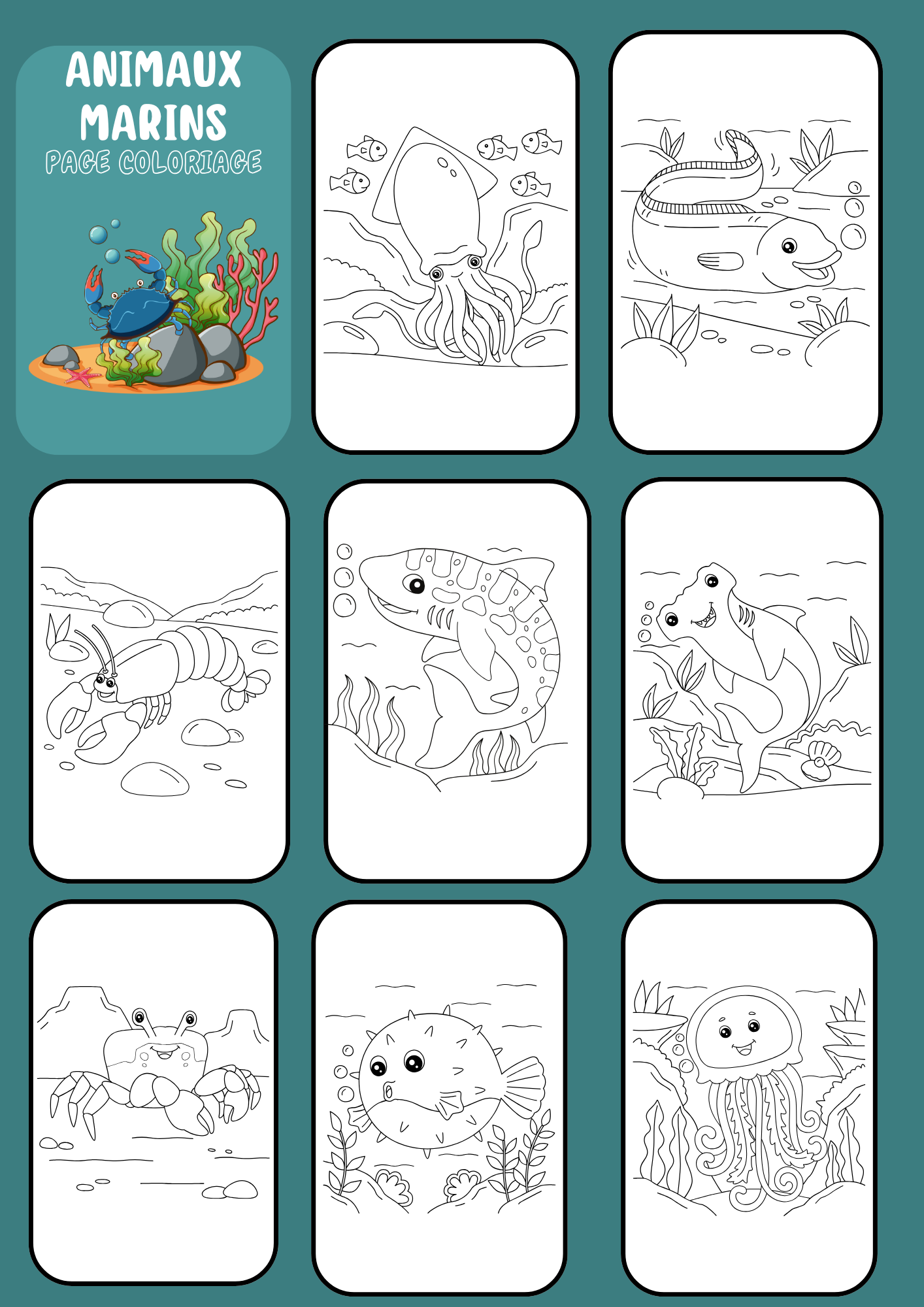 Coloriage Animaux Marins – 14 pages PDF