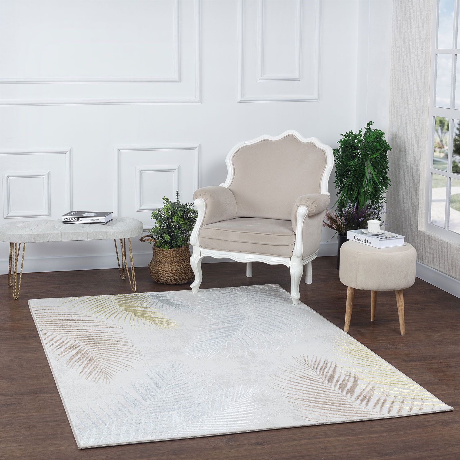 Tapis feuille crème doré argenté cuivré – création