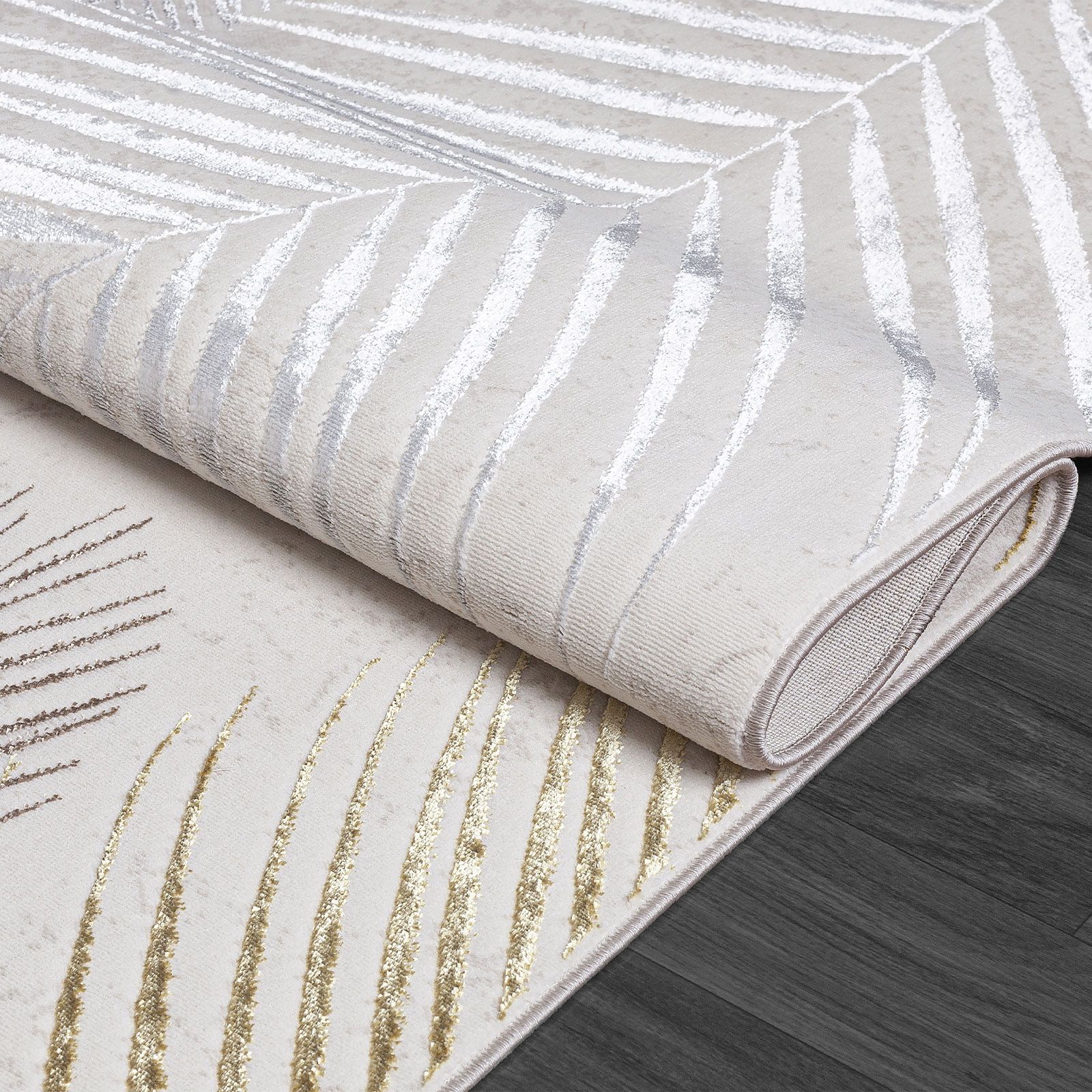 Tapis feuille crème doré argenté cuivré – création