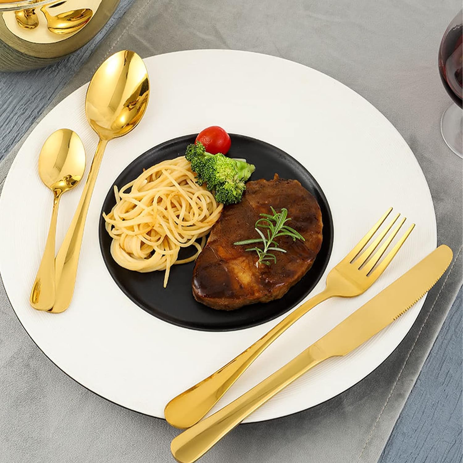 Set de Couverts 24 pièces avec support Oeuf luxe Or