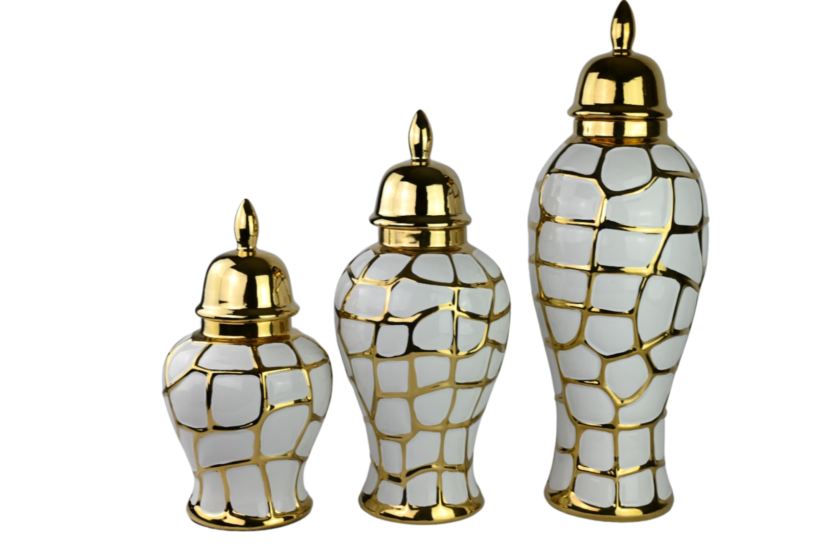 Ensemble de 3 pots décoratifs en céramique dorée - Grand, Moyen et Petit