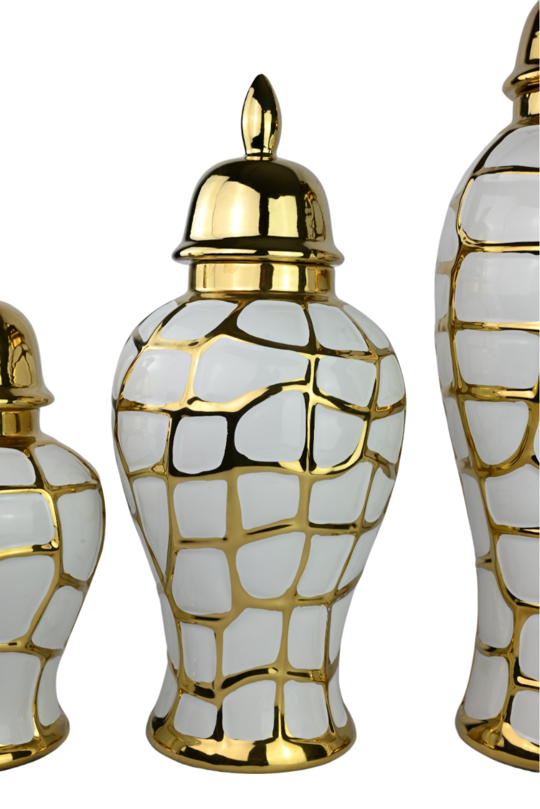 Ensemble de 3 pots décoratifs en céramique dorée - Grand, Moyen et Petit