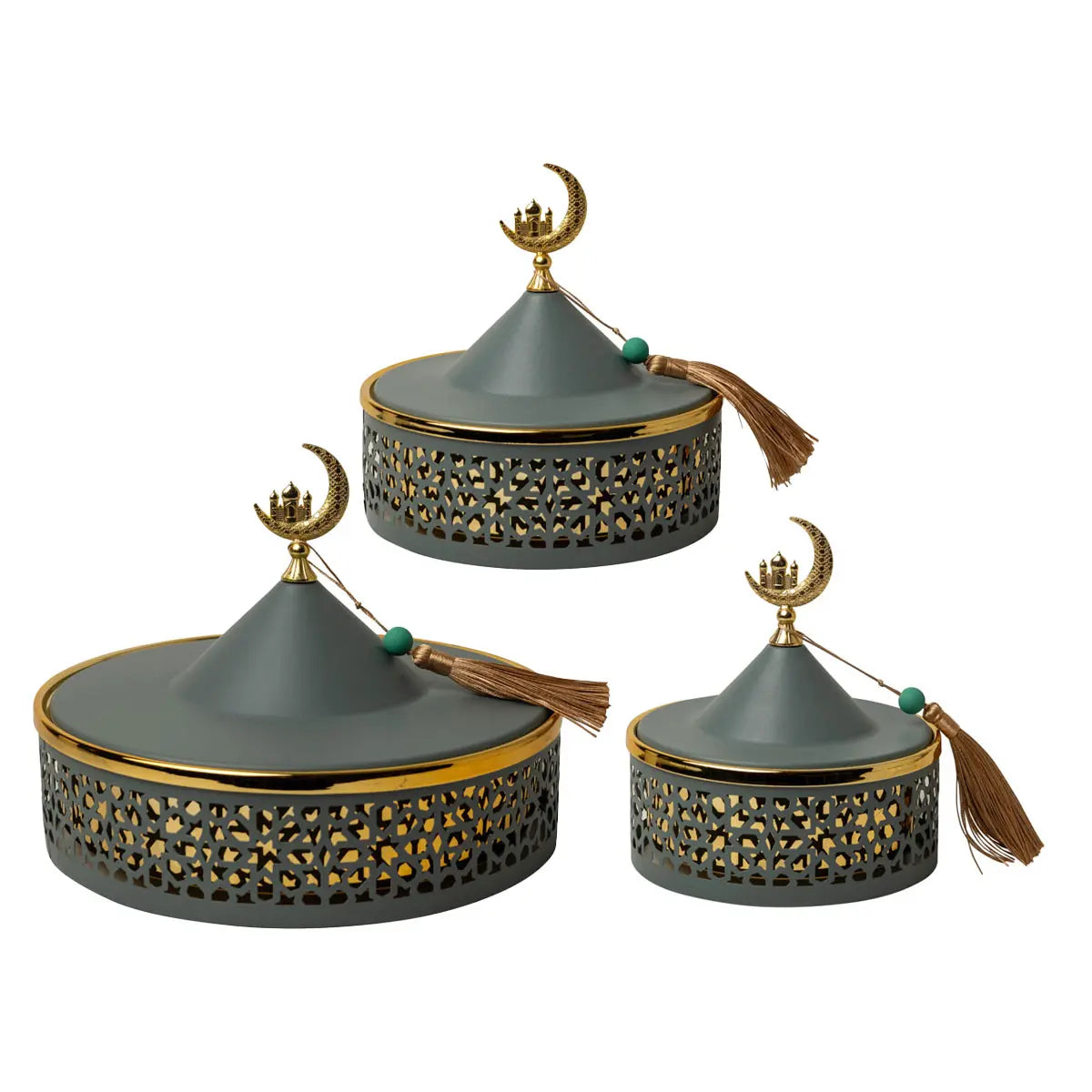Plats de service avec couvercle Bleu vert x3pcs