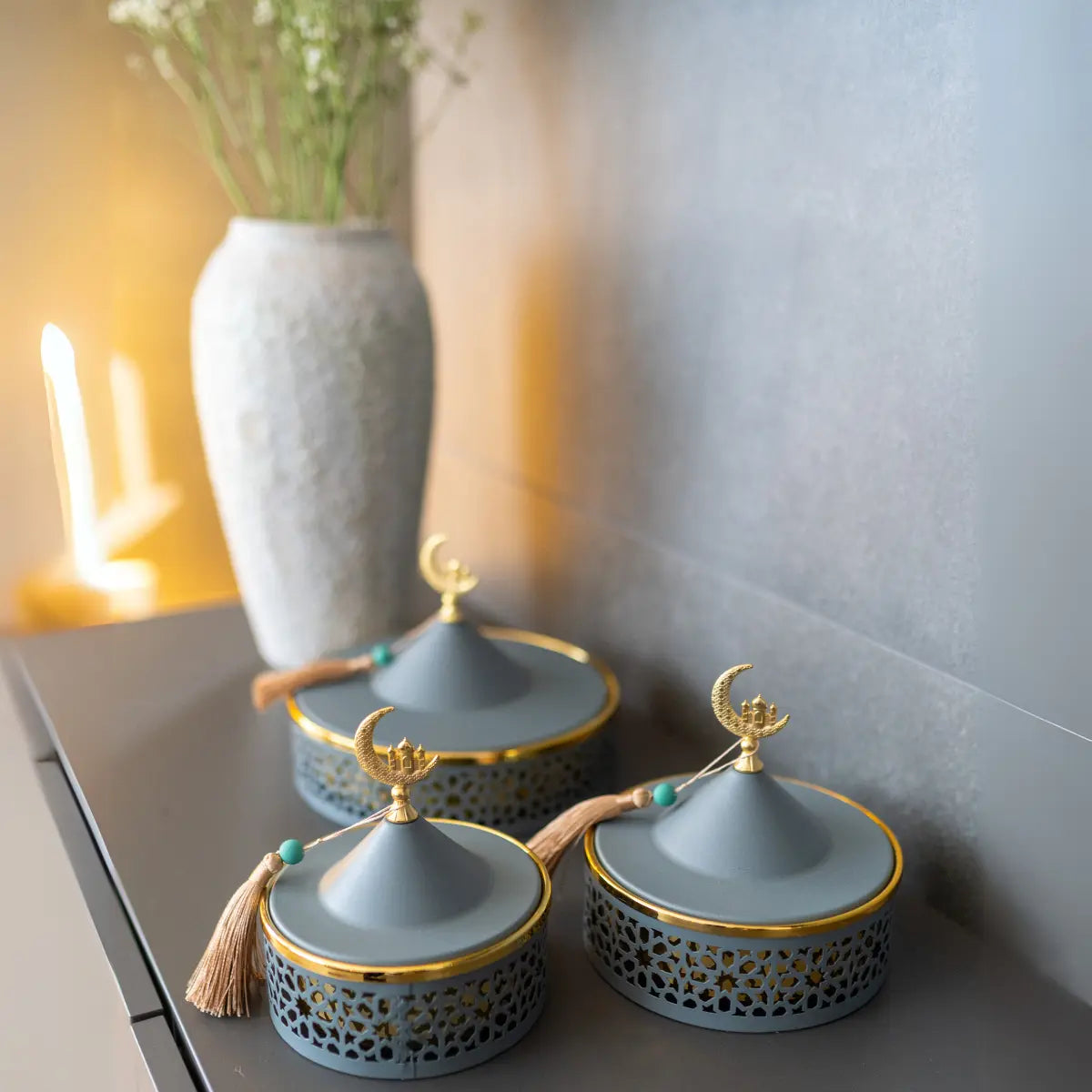 Plats de service avec couvercle Bleu vert x3pcs