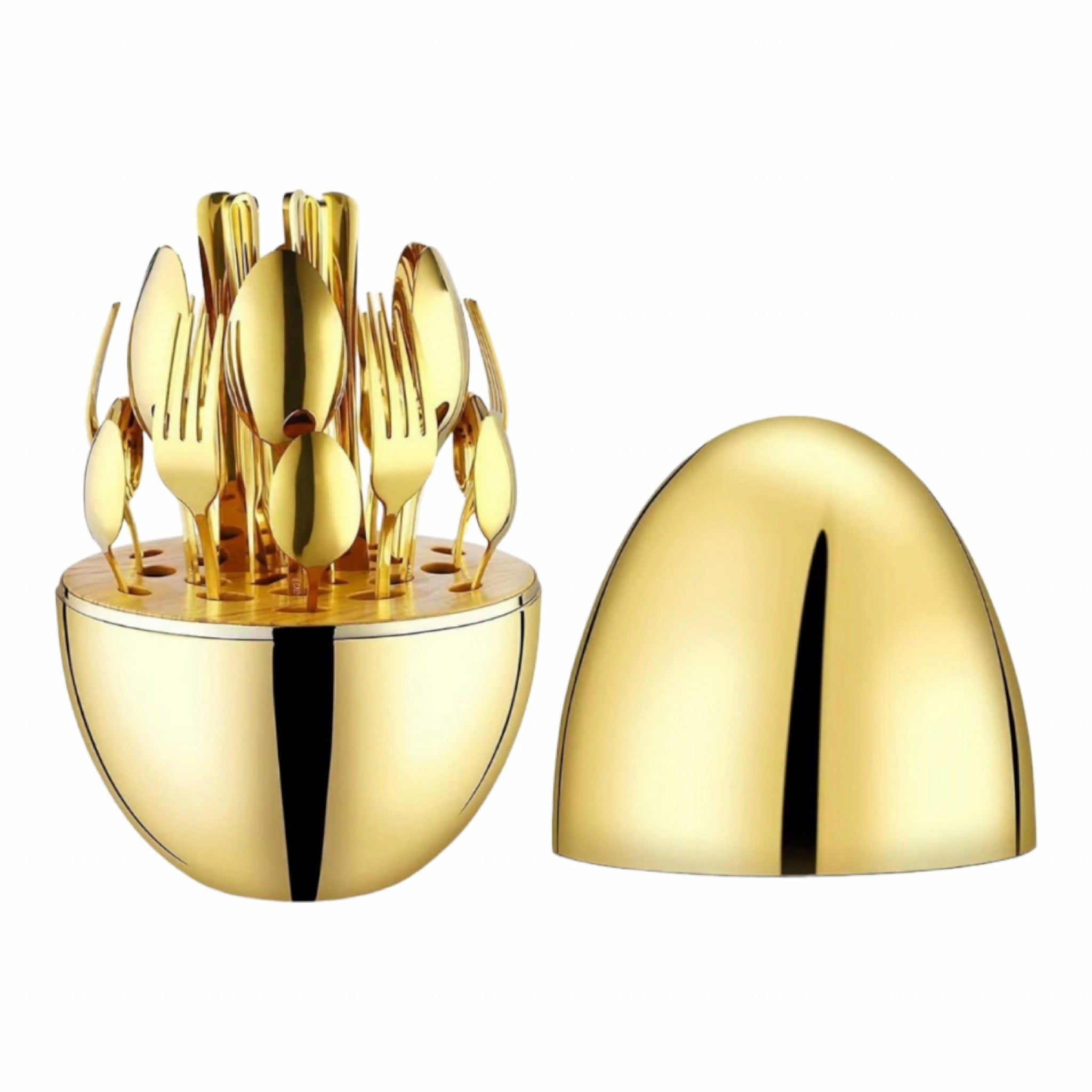Set de Couverts 24 pièces avec support Oeuf luxe Or