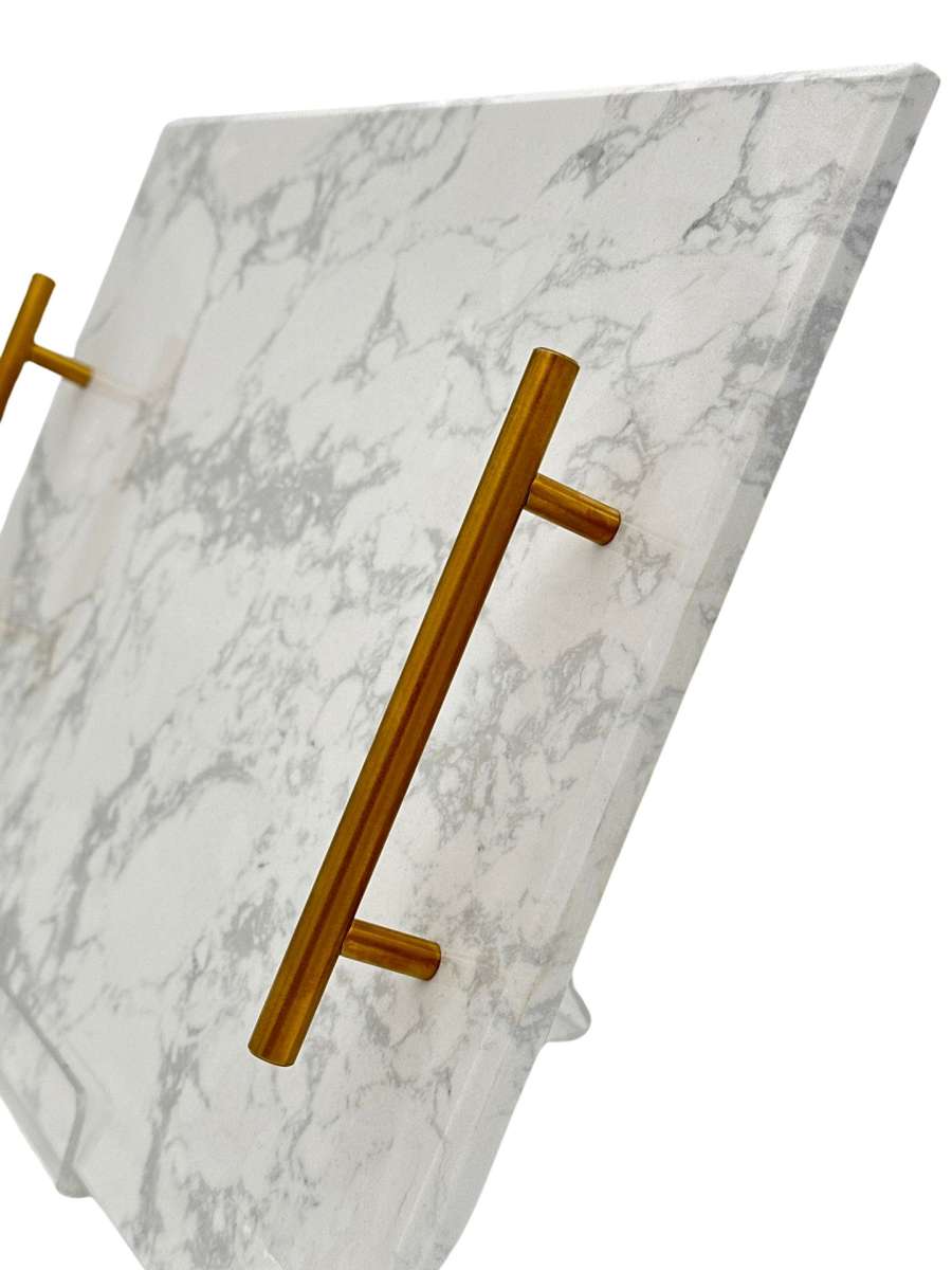 Plateau rectangle en marbre poignées dorée