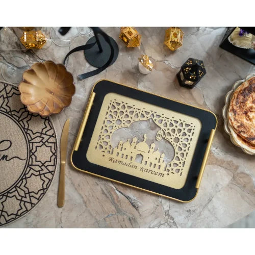 Plateaux noir et doré Ramadan X2