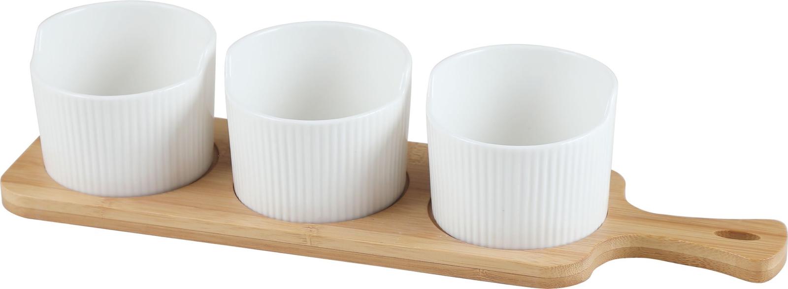 Set apéritif 3 coupelles porcelaine et support bambou