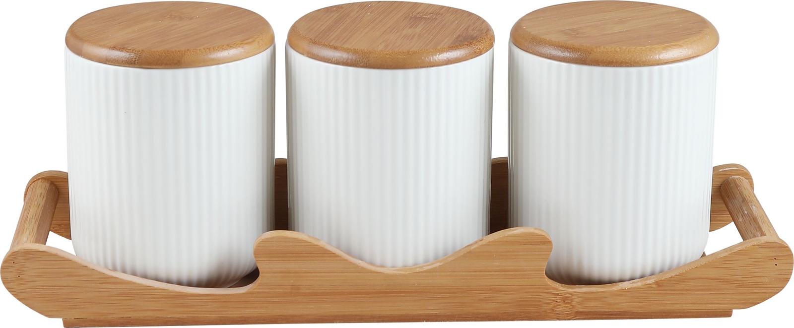 Ensemble 3 pots à épices porcelaine et bambou