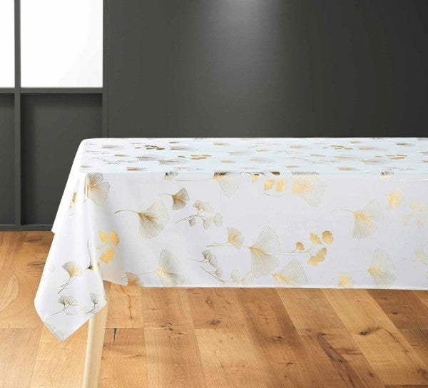 NAPPE RECTANGLE 150 x 240 CM METALLISE BLOOMY BLANC/OR