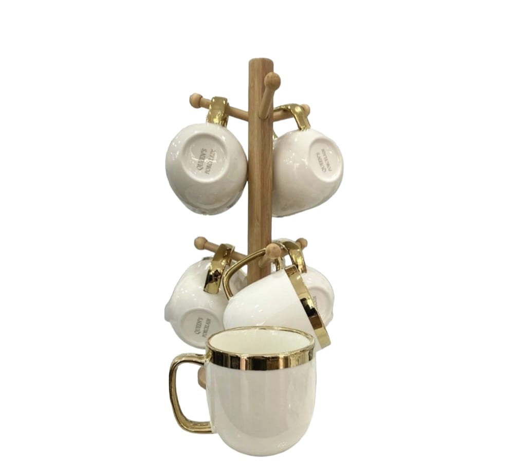 Tasses à café au lait Mugs 6 pièces avec support bambou