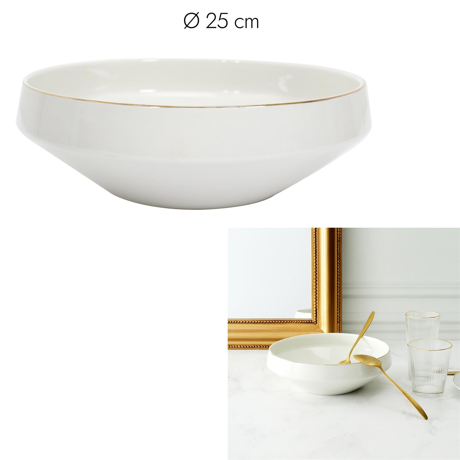 SALADIER EN PORCELAINE LISERE DORE D25CM