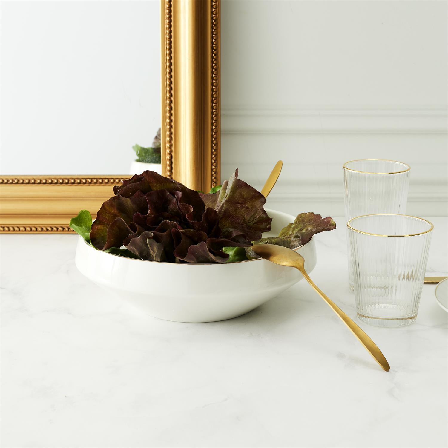SALADIER EN PORCELAINE LISERE DORE D25CM