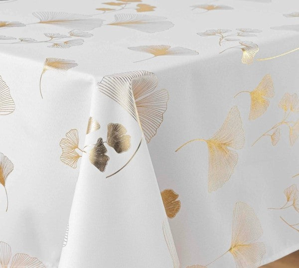 NAPPE RECTANGLE 150 x 240 CM METALLISE BLOOMY BLANC/OR